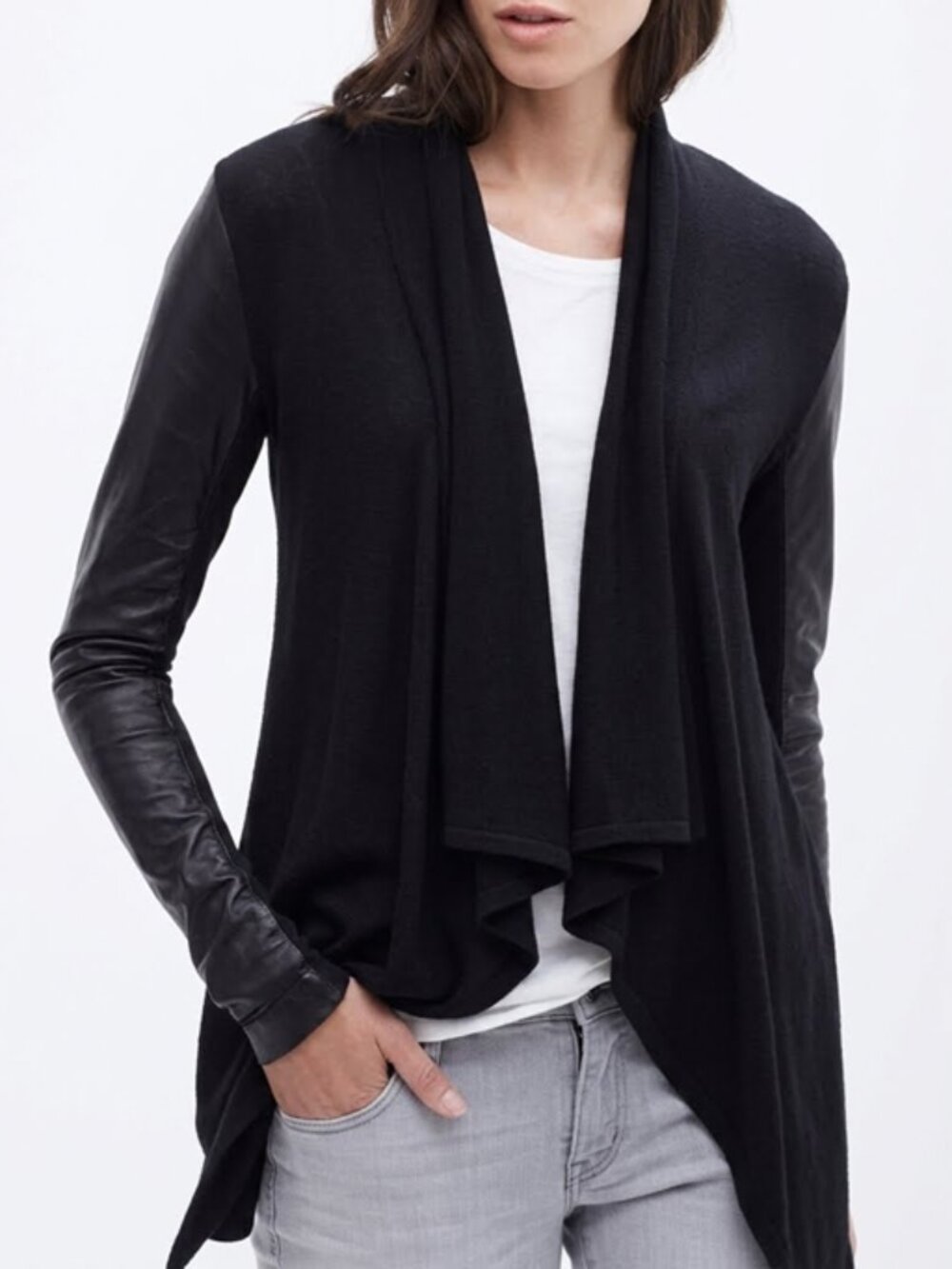 Luxury Italian Leather Cybergoth Open Waterfall Handkerchief Rayon Cardigan XS